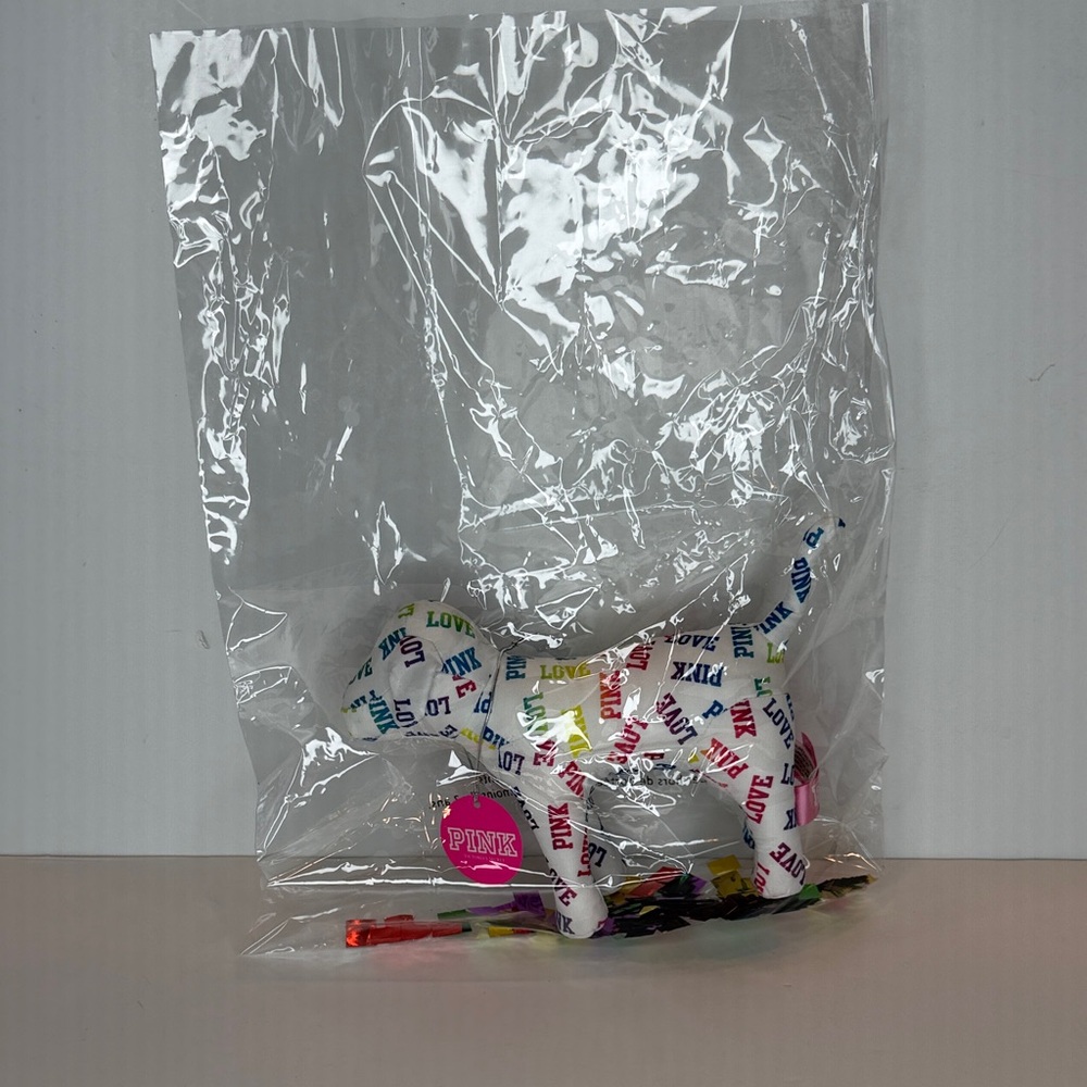 PINK Victoria's Secret Multicolor Logo Dog Toy with confetti bag